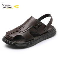 Camel Active 2023 New Men's Shoes Comfortable Breathable PU Leather Outdoor Beach Sandals Lightweight Rubber Sole Brown DQ120061