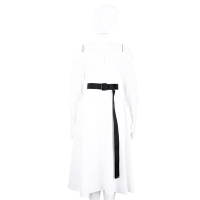 Karl Lagerfeld 露肩平口可調細肩帶白色襯衫式洋裝(附黑色字母腰帶)