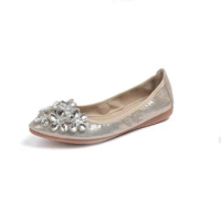 Spring New Woman Boat Flats Fenty Beauty Big Size Casual Soft Sole Shallow Lady Sparkly Rhinestone Soft Leather Diamond Shoes