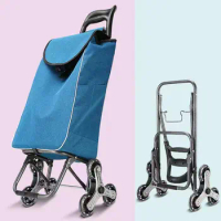 Foldable Shopping Cart Free Installation Grocery Portable Stainless Steel Trolley Waterproof Fabric Storage Bag Big Wheels
