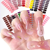 Pure Color Semi Cured Gel Nail Stickers 16Tips UV/LED Baking Lamp Gel Nail Polish Wraps Glitter Full Cover Gel Sticker Manicure*
