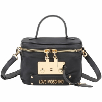 LOVE MOSCHINO 金屬鎖牌字母尼龍拼皮可拆手提/斜背化妝箱包(黑色)