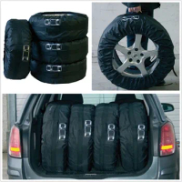 4 Pcs Black Nylon Car Pickup SUV Seasonal Tyre Spare Wheel Tyre Tire Storage Protection Cover Carry Bag 13"-16"