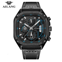 AILANG Fashion Men Watch Top Brand Luxury Sport Quartz Chronograph Wristwatches Casual Leather Luminous Watch Religio Masculino