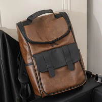 Vintage Men's Backpack Fashion Brand Design Backpack For Men Luxury Soft PU Leather Computer Backpacks Men Student Schoolbags