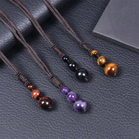 Natural 16MM Amethyst Tiger Eye Stone Pendant Adjustable Necklaces Jewelry For men Women
