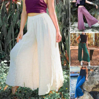 Women Cotton Linen Wide Leg Pants Solid Color Sport Yoga Pants Leggings Long Pants Summer Loose Pantalon