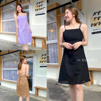 ชุดเดรส lll Freesize lll BA043 ชุดเดรสสั้น สายเดี่ยว โชว์หลัง เนื้อผ้าคอตตอนลินินผสม อย่างดี ผ้าดี ใ