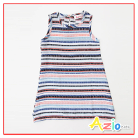 【Azio Kids 美國派】女童 洋裝 繽紛彩色條紋無袖洋裝(藍)