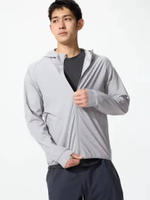 UNIQLO Jaket Hoodie pria DRY-EX Ultra Stretch Ritsleting Full-Zip Proteksi sinar UV Protection LIGHT