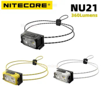 NITECORE NU21 Headlamp Lightweight Dual Beam Triple Output 360 Lumens USB-C Rechargeable White Red Headlight Built-in Battery