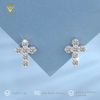 Lore Jewellery - Anting Moissanite Lapis Emas Putih 18K Sertifikat GRA - Mini Stauros Moissanite Ear