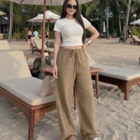 WOMFAS l Tessa Linen Pants Celana Panjang Wanita Highwaist Pantai Model Terbaru Desain Nyaman Kulot 