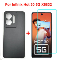 2in1 Tempered Glass For Infinix HOT 30 5G Case Silicone Soft Black TPU Phone Cover For Infinix HOT 30 5G X6832 Screen Protector