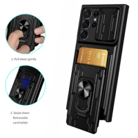 Card slot Camera protect case for Samsung S23 Ultra S22 Ultra S21 FE S20 Plus S22 + Galaxy Note 20 Ultra Armor Hybrid Ring Cover