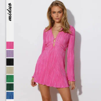 2023 temperament high-grade flash dress Amazon summer new slim lace-up dress flared sleeve skirt