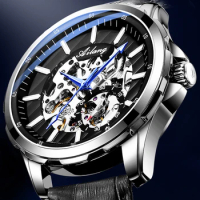 AILANG New Fashion Skeleton Mechanical Watch for Men Leather Waterproof Mens Watches Top Brand Luxury Hollow Wristwatch Male
