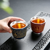 鎏銀主人杯999純銀茶杯功夫茶具茶盞陶瓷品茗杯心經單杯茶碗