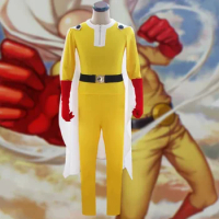 One Punch Man Cosplay Costumes Saitama Cosplay Jumpsuit Cloak Belt Gloves Full Set for Theme Party Comic Con Wear