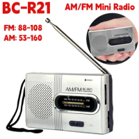 BC-R21 Portable Radios AM FM Mini Radio Receiver AM/FM Radio Player Built-in Speaker Telescopic Antenna Outdoor Stereo Radio