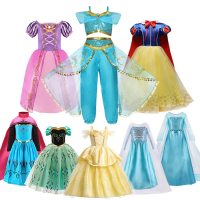 Girls Princess Costume Frozen Elsa Dress Mermaid Jasmine Snow White Kids Dress Baby Girl Birthday Pa