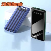 20000mAh Power Bank Built in Cable Portable Charger External Battery Pack Powerbank With Two LED Light for iPhone Xiaomi Samsung