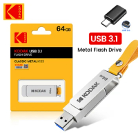 Original KODAK Rotating USB 3.1 Flash Drive with usb 3.0 type c Adapter 64GB 128GB 256GB Metal Pen Drive K133 Memory stick