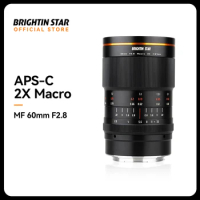 Brightin Star 60mm F2.8 II 2X Macro Magnification Manual Focus Mirrorless Camera Lens for Sony Canon Nikon Fuji M43ZV-E10 FX30