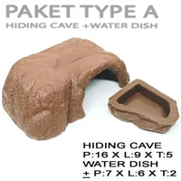 PAKET TYPE E HIDDING CAVE + WATER DISH MURAH MERIAH REPTILE TOKEK GECKO KADAL BEARDEDDRAGON KELOMANG
