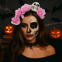 Mũ đội đầu Quá cường điệu Băng đô đầu lâu Hoa mô phỏng Trang trí Halloween Vòng tóc Halloween Đầy mà