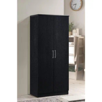 IMPORT 2 Door Wardrobe With Adjustable/Removable Shelves &amp; Hanging Rod Black Clothes Closet for Room Furniture Bedroom Home