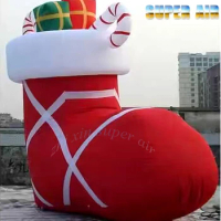 Factory price3M Inflatable Christmas Socks with Candy Cane Gift Box on Top for sale