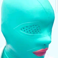 Latex Gummi Rubber Lightblue Hood/mask Pepperpot Eyed Hood with Zip Size S-XXL