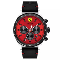 Ferrari Scuderia Ferrari Pilota - Jam Tangan Analog Pria - Silver Stainless Case - Black Leather Str
