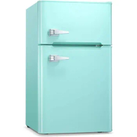 Compact Mini Refrigerator Separate Freezer, Small Fridge Double 2-Door Adjustable Removable Retro Stainless Steel