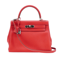 二手品 Hermes 愛馬仕 Kelly 28 Togo牛皮銀釦手提包(A刻/紅)