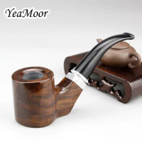 New Ebony Wood Pipe Smoking Tobacco Pipe 9mm Filter Flat Bottom Smoke Pipe Handmade Smoking Pipe Accessory