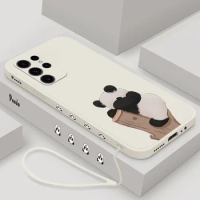Cute Panda Case For Samsung Galaxy S23 S22 Ultra S24 S20 S21 Plus S21 FE 5G Plus s20 fe Silicone Phone Cover with Lanyard