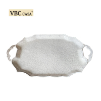 【義大利La Ceramica VBC】手工唯美蕾絲系列 47x28cm長橢圓形雙耳餐盤(義大利製手工橢圓雙耳餐盤 托盤)