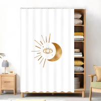 Celestial Elements Cabinet Curtain with Rail - Minimalist Sun & Moon Motifs Inspired by Roman for Sh