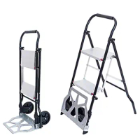 Single Ladder Trolley Multifunctional Luggage Cart 3 Step Treads Aluminum Steel Foldable Hand Trolley Movable Ladder Cart