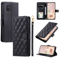 Checkered Leather Wallet Case For Samsung Galaxy S24 S23 S22 S21 S20 FE S10 Note 20 Ultra 10 Plus 9 8 Lanyard Flip Phone Cover