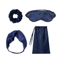 4PCS Set High Quality Mulberry Silk Sleeping Mask Eye Mask Silk Scrunchies Silk Storage Drawstring Bag For Travel Nap 19 Momme