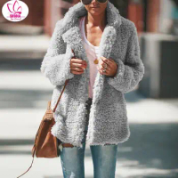 Plush Coat Women Fur Lamb Thicken Autumn Warm Long Sleeve Female Jackets Overcoat Outerwear Faux Fur Coat For Women