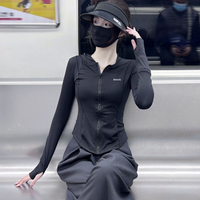 韓國zauo防曬服女夏薄款透氣原紗型防紫外線修身顯瘦短款連帽上衣