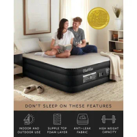 Signature Collection Queen Air Mattress with Built in Pump,18” Luxury Air Mattress with Silk Foam Topper for Camping, Home &amp;