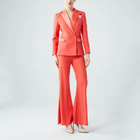 Tesco Elegant Women's Suit Solid Senior Pantsuit Slim Blazer Flare Pants 2 Piece For Evening Party Event Sets For Women Spring