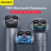 Awei T52pro Bluetooth 5.3 Headphones Wireless Earbuds Colorful Breathing Light Headset In-Ear TWS Gaming Earphone DNS Headset