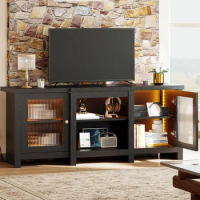 Modern TV Stand for 65 Inch,Power Outlet and LED Light,TV Console Table Media Cabinet