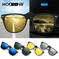 Square Mirror Flip Up Clip On Sunglasses Men Polarized Photochromic Sun glasses Night Vision Glasses Anti Glare Driving Eyewear